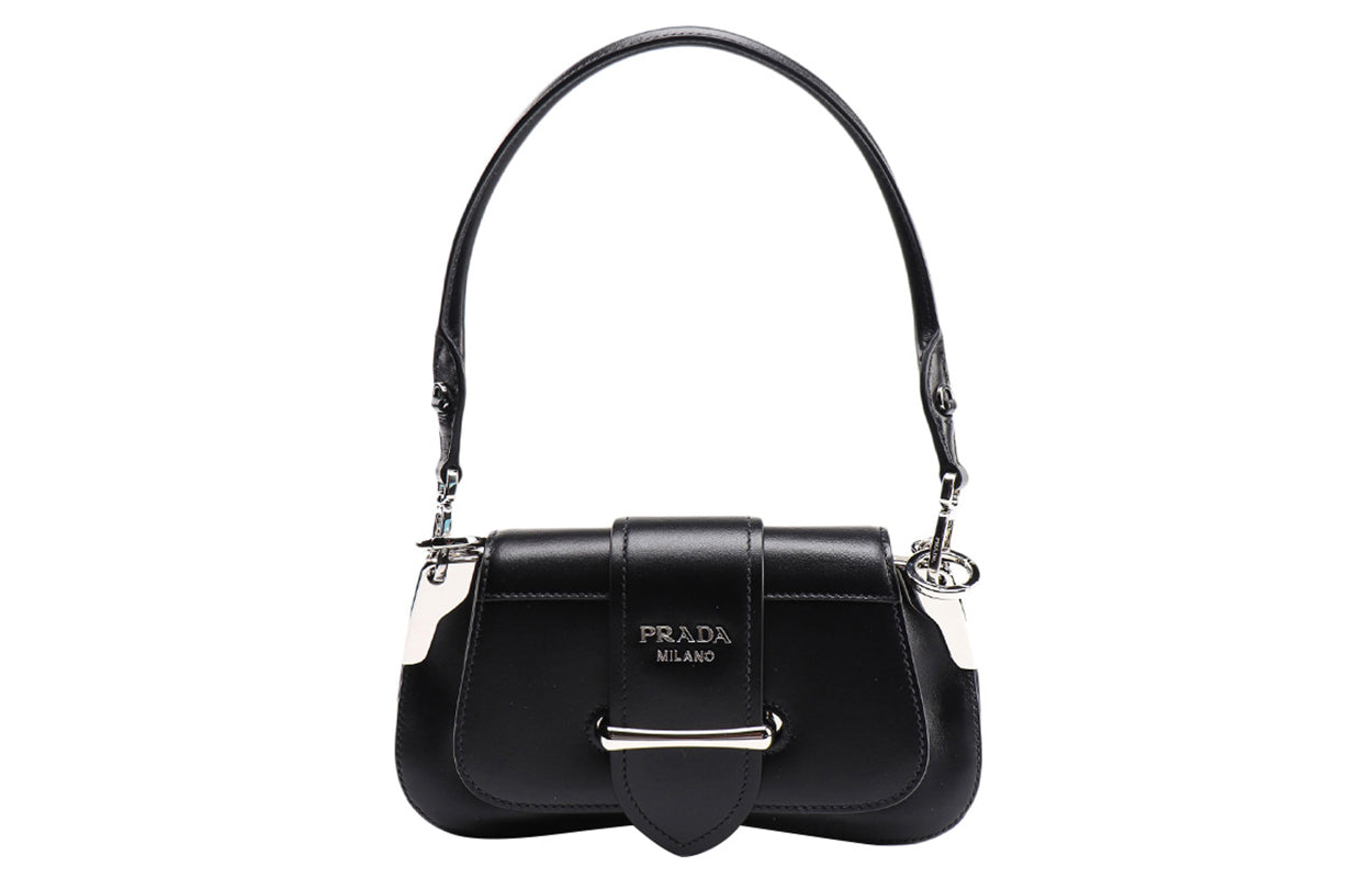 PRADA Cow Leather One Shoulder Handbag Women's Black