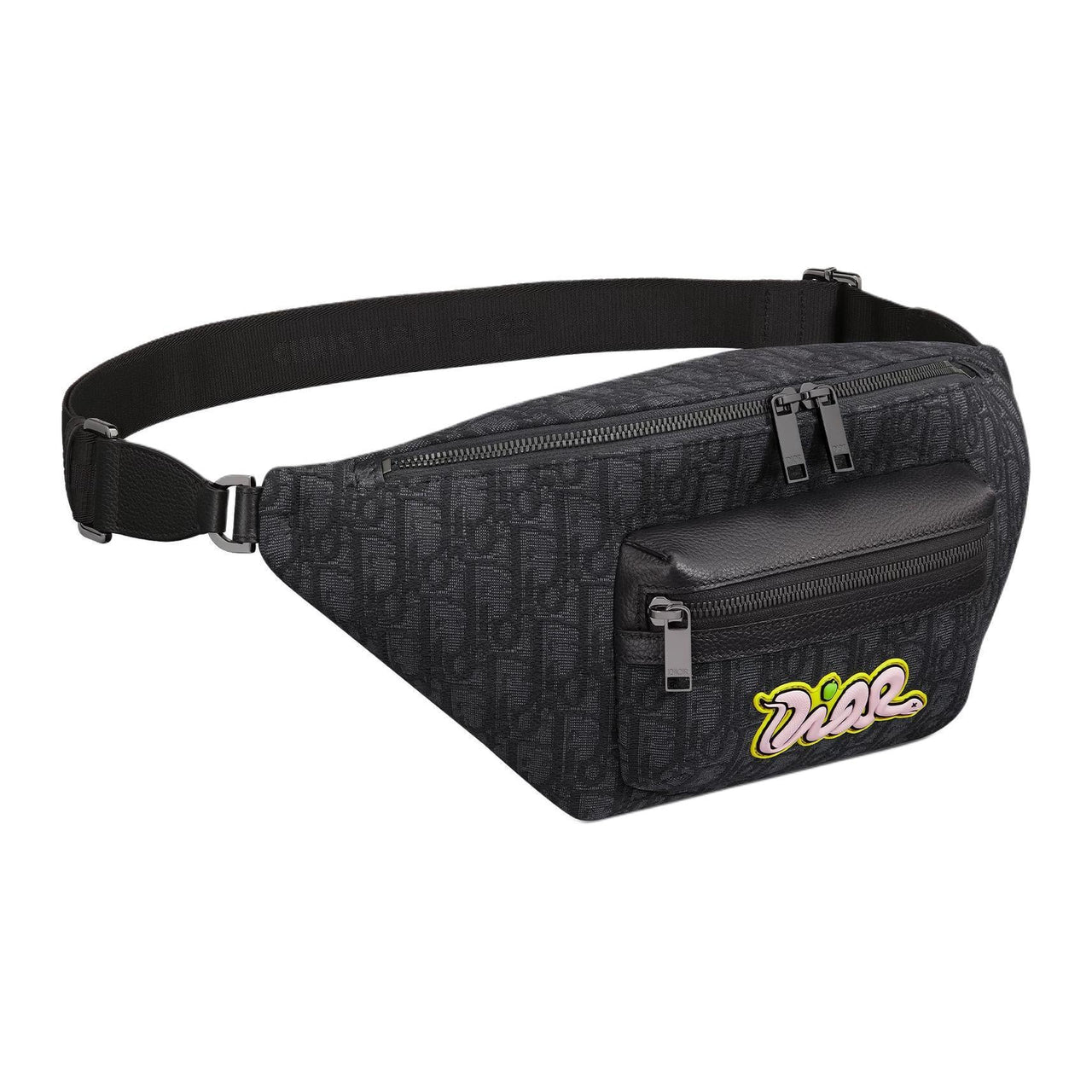 DIOR KAWS Collaboration Rider 2.0 Fabric Fanny Pack Men's Black