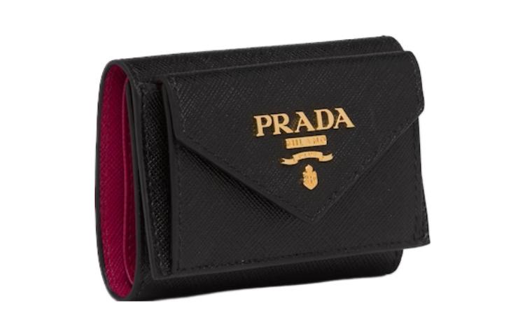 PRADA Cow Leather Wallet Mini Women's Black & Pink