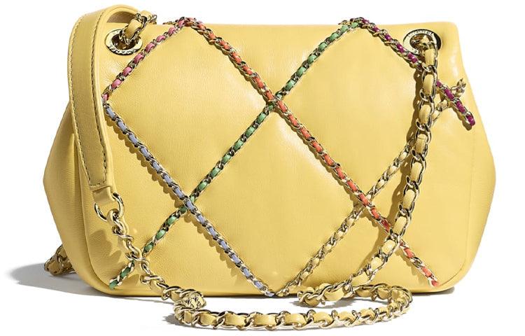 CHANEL 19Bag Lambskin & Metal Crossbody Handbag, Shoulder Bag Large Size Women's Yellow