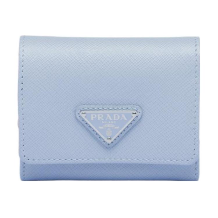 PRADA Cow Leather Wallet Women's Light Blue