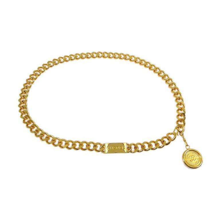 CHANEL 1994 Logo Plaque Medallion Chain Belt