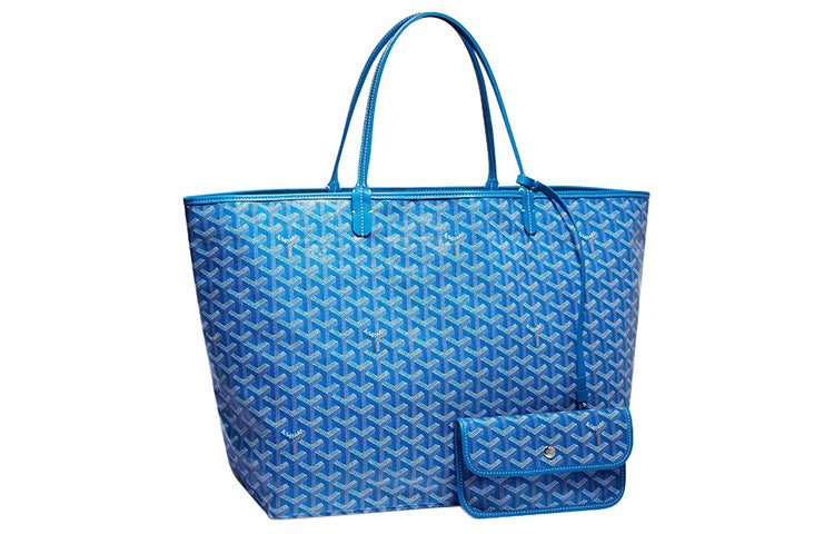 GOYARD Saint Louis Canvas With Calfskin Combo Bag Tote One Shoulder Handbag Large Size Unisex Sky Blue
