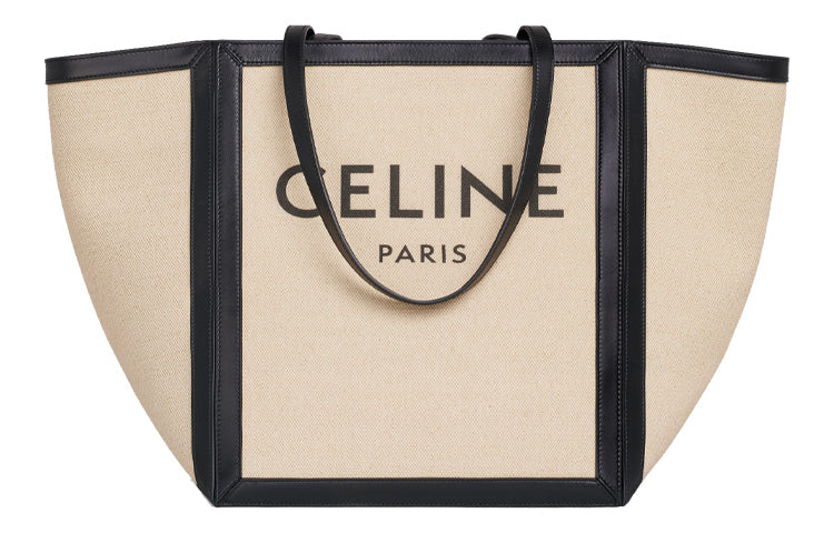 CELINE Fabric With Cow Leather Tote Bag, Shopping Bag, Shoulder Bag, Handbag Regular Women's Grass White/Black