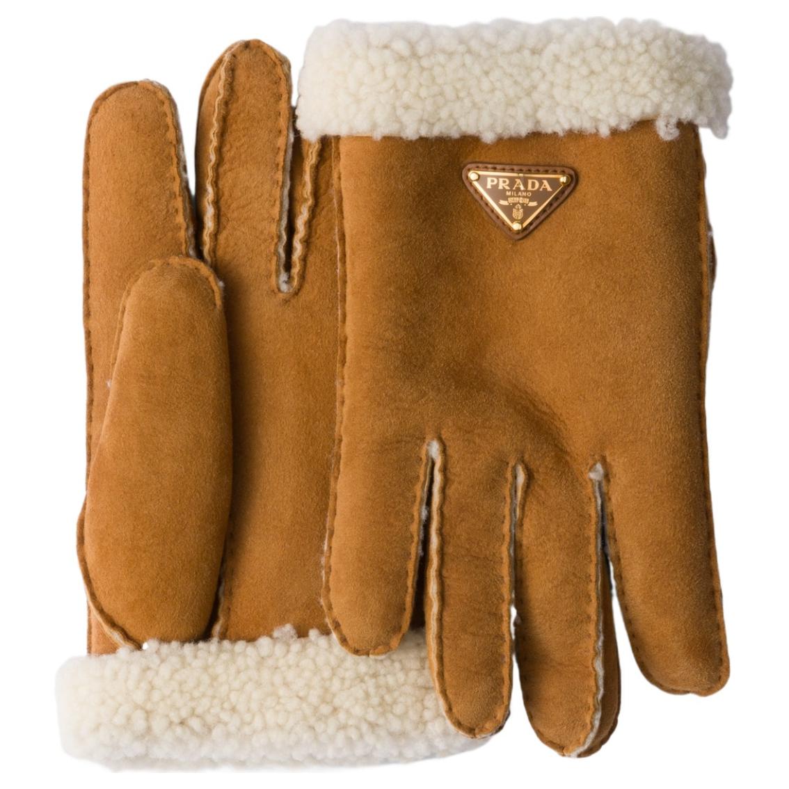 PRADA Calfskin Gloves Women's Yellow