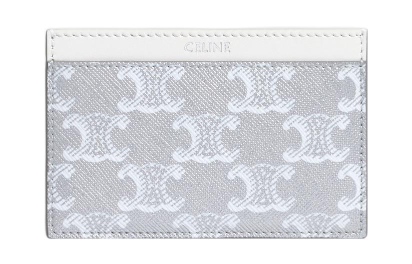 CELINE Cow Leather Card Clip Card Holder Men's Silver/White