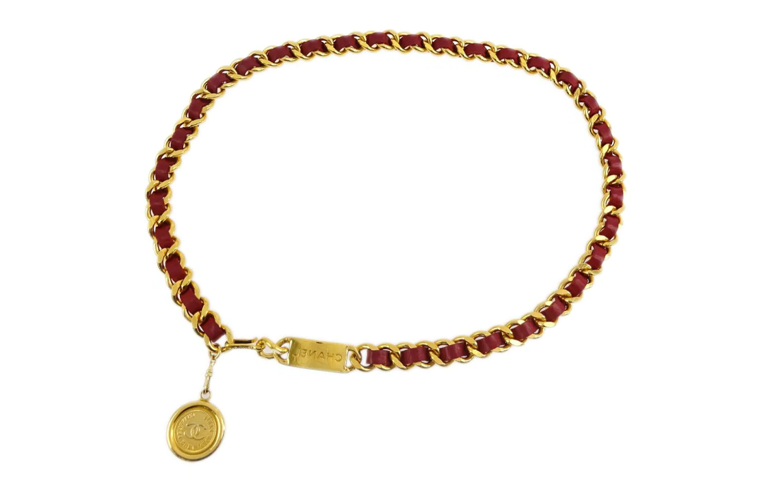 CHANEL 1990-2000s Medallion Leather-and-chain Belt