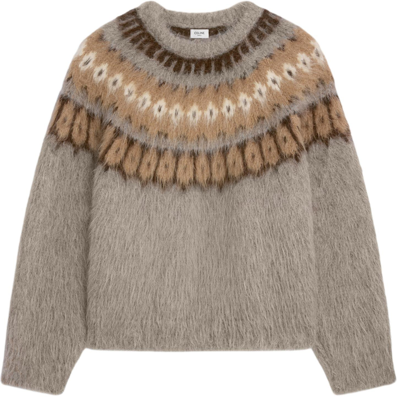 CELINE Crew Neck Sweater In Brushed Fair Isle Alpaca Wool