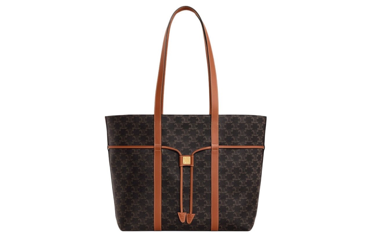 CELINE Cabas Cow Leather Handbag Shoulder Bag Women's Tawny
