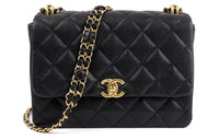 CHANEL 22K Autumn And Winter Litchi Cow Leather Flap Bag, Shoulder Bag, Crossbody Bag Women's Black