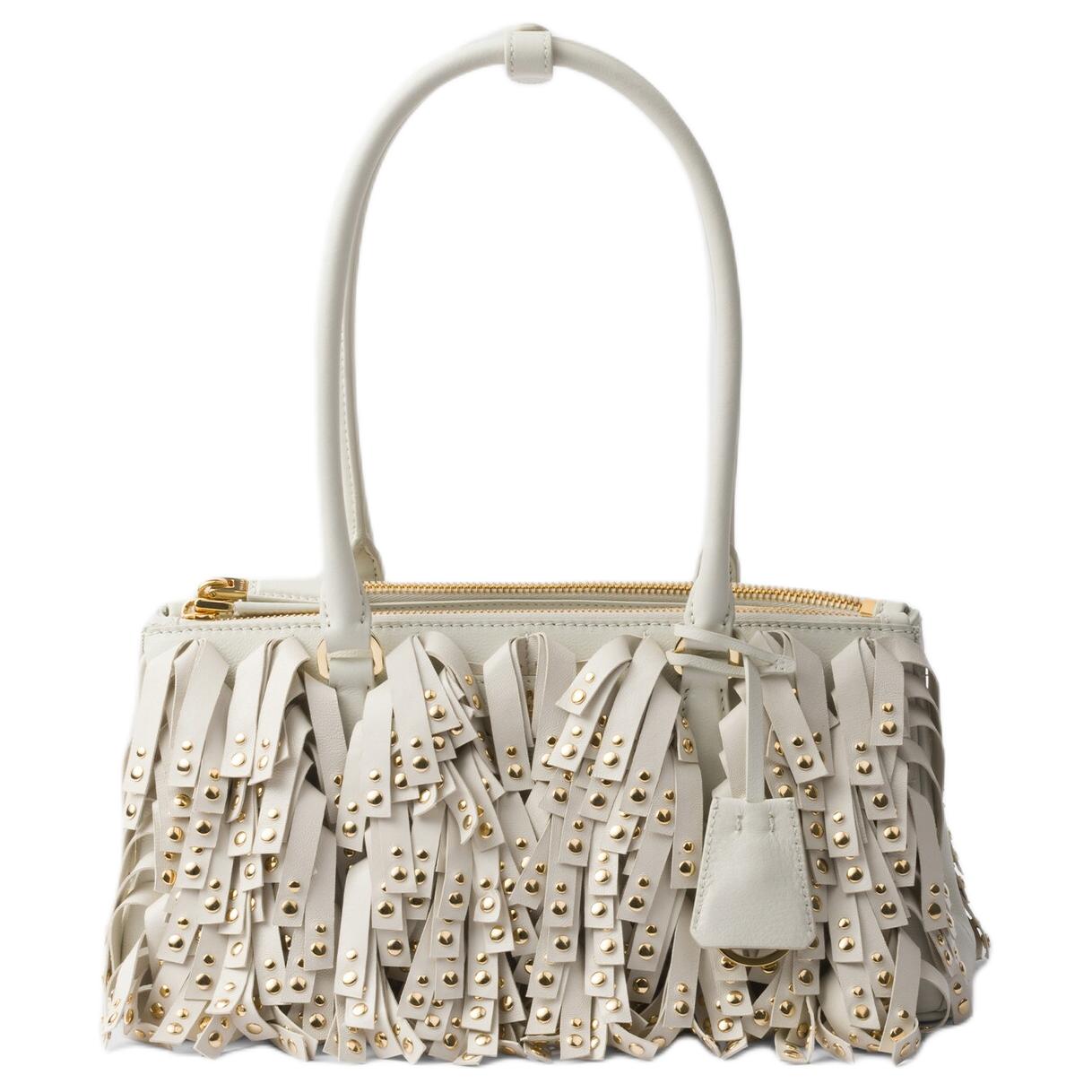 PRADA Cow Leather Shoulder Bag Medium Size Women's White