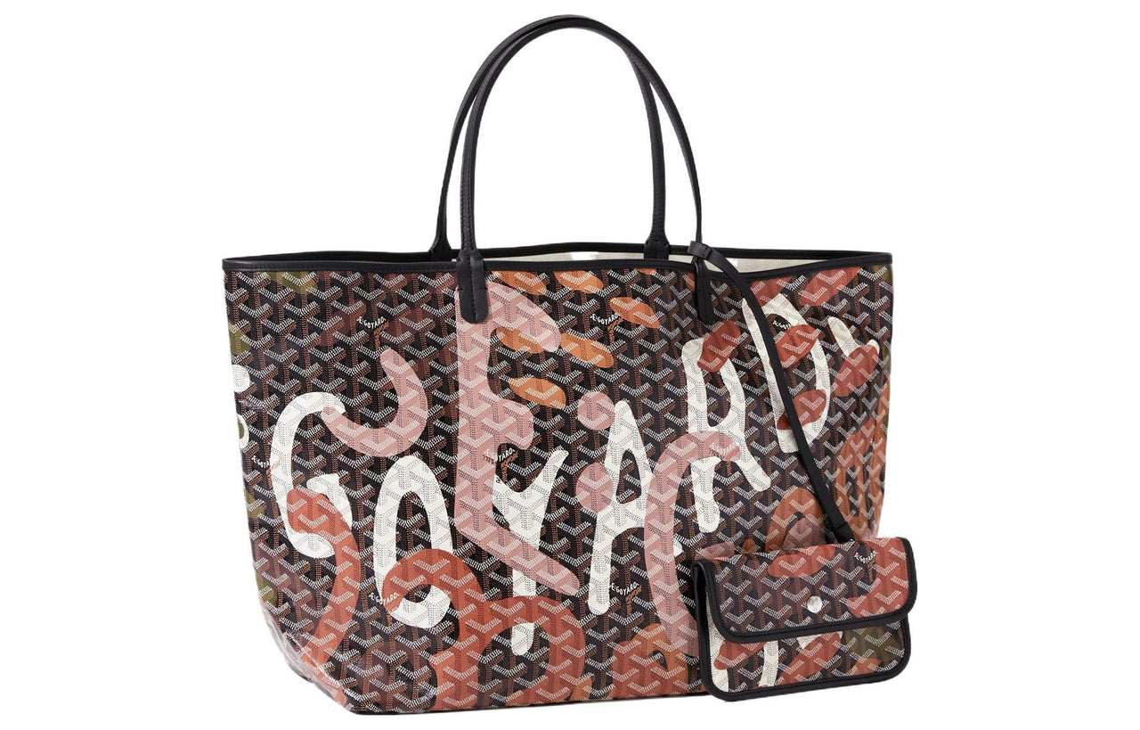 GOYARD Saint Louis Canvas With Leather Combo Tote Bag One Shoulder Handbags Large Size Unisex Black/Pink