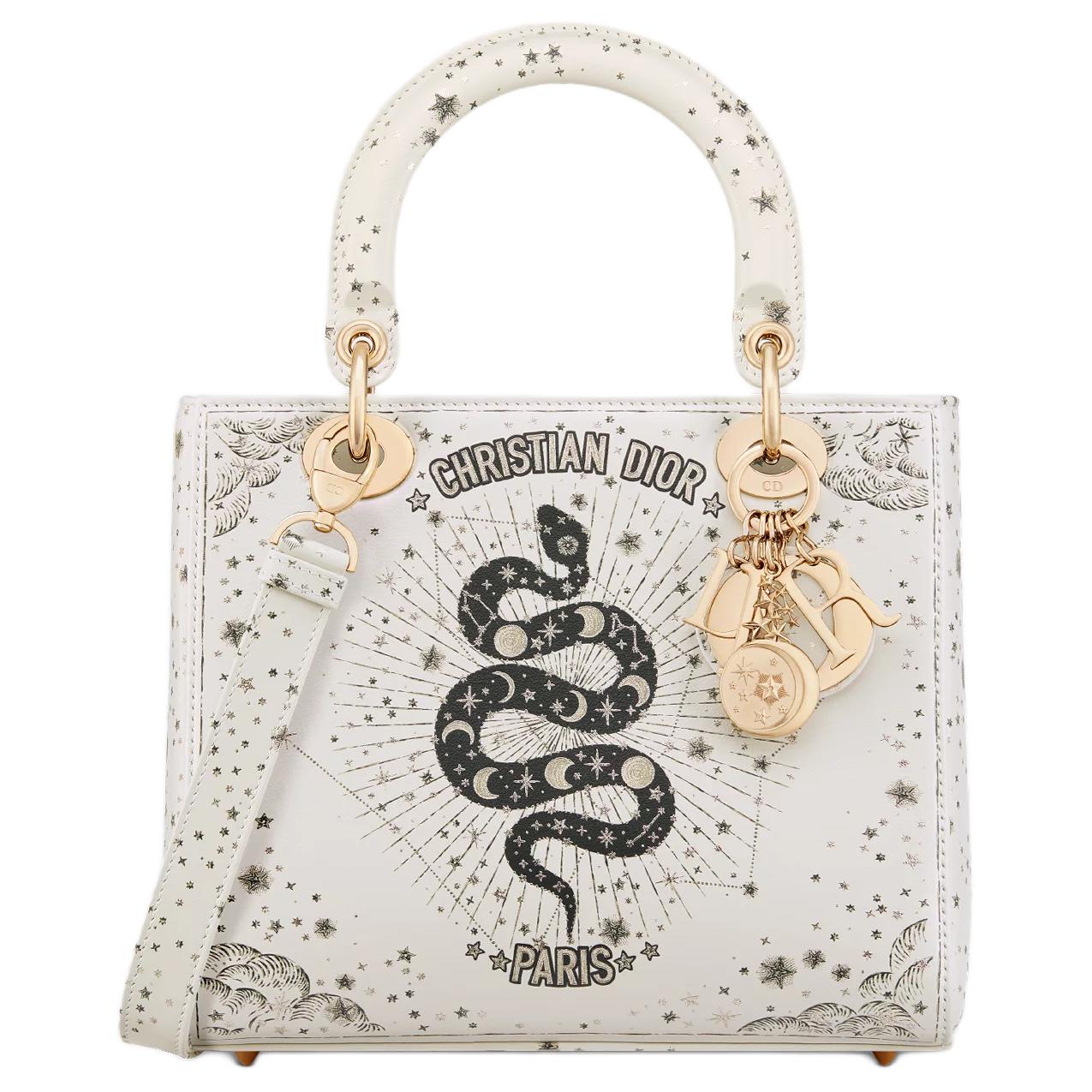 DIOR Lady Dior Cow Leather Lady Dior Bag, Shoulder Bag, Crossbody Bag, Handbag Medium Size Women's Milk White