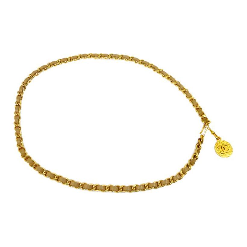 CHANEL 1982 Medallion Leather and chain Belt