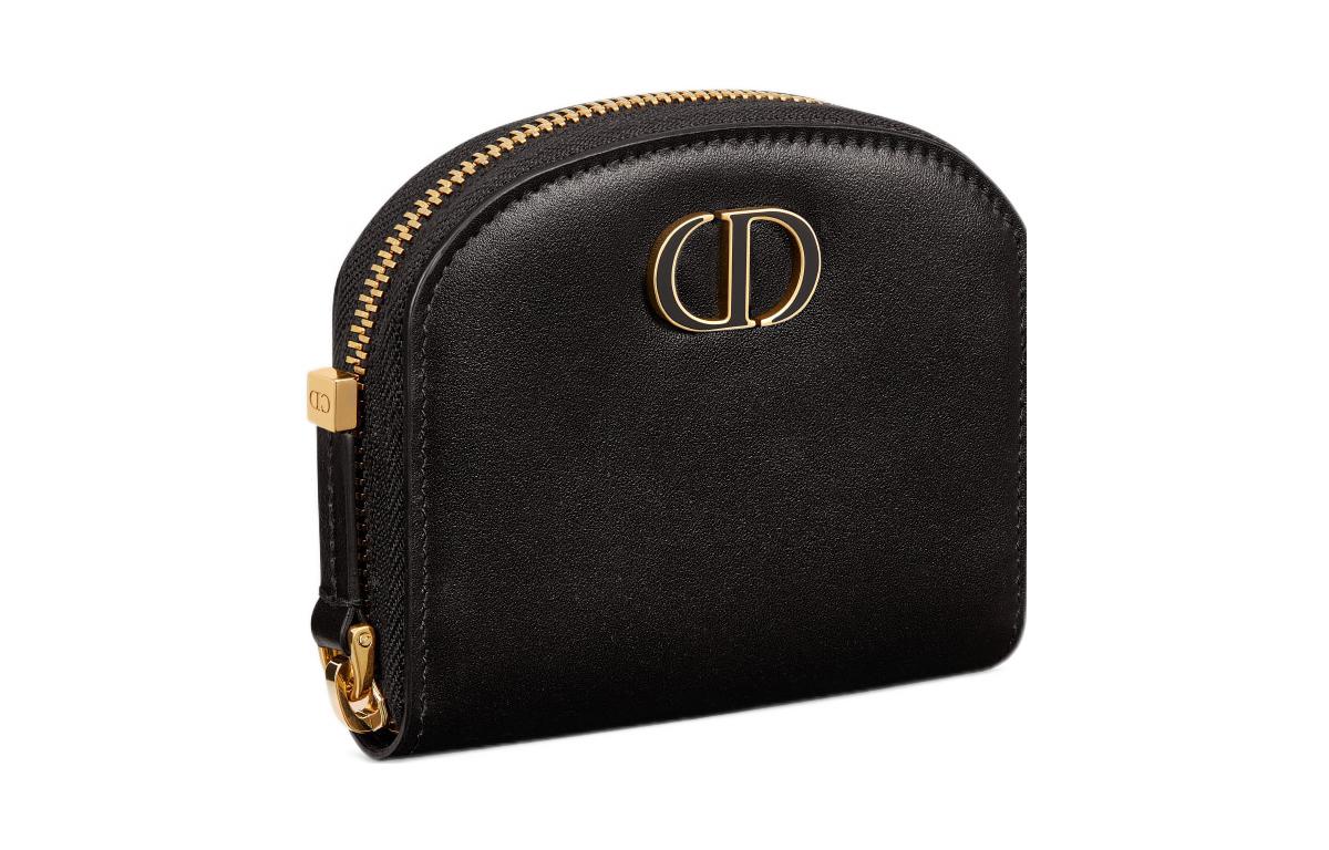 DIOR 30 Montaigne Calfskin Coin Purse Small Size Women's Black