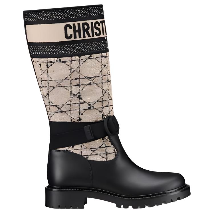 DIOR D-Major Knee-high Boots Women's Black Beige