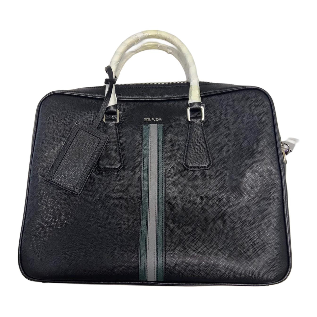 PRADA Cow Leather Briefcase Tubas Men's Black