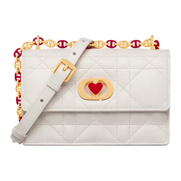 DIOR Caro Sheepskin Shoulder Bag Mini Women's Milk White