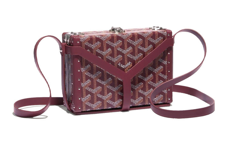 GOYARD Minaudière Trunk Canvas With Leather Clutches Crossbody Bags Women's Burgundy Red
