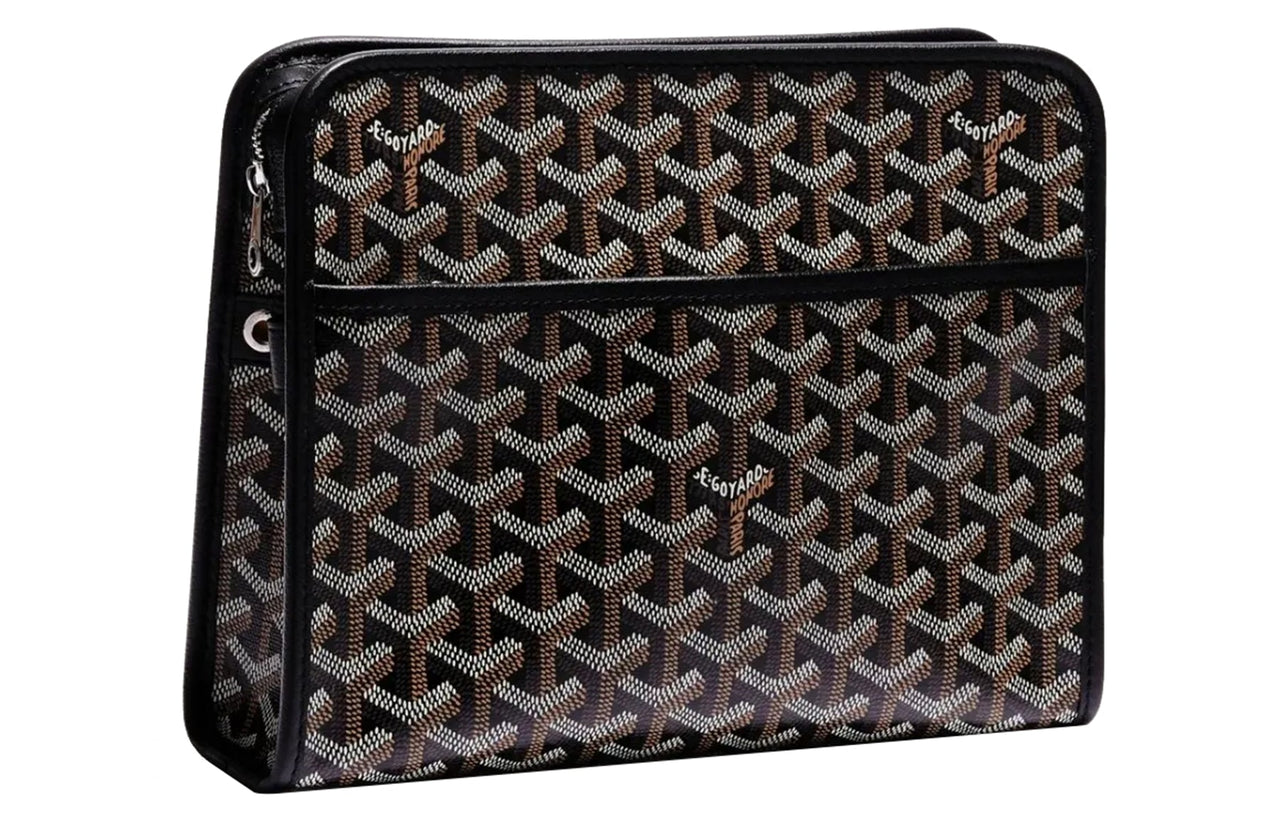 GOYARD JOUVENCE Canvas With Leather Travel Storage Bags Handheld Toiletry Bags Medium Size Unisex Black