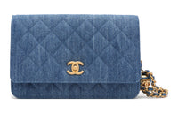 CHANEL Small Gold Ball WOC Velour Wallet On Chain, Shoulder Bag, Crossbody Bag Regular Women's Blue