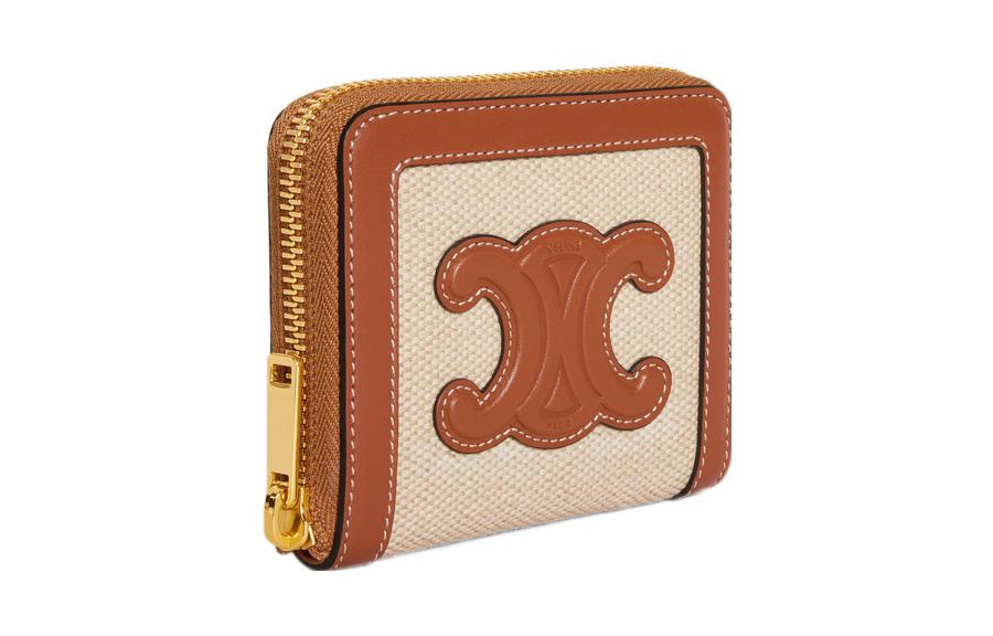 CELINE Fabric With Calfskin Trim Wallet Trumpets Women's Natural/Tan