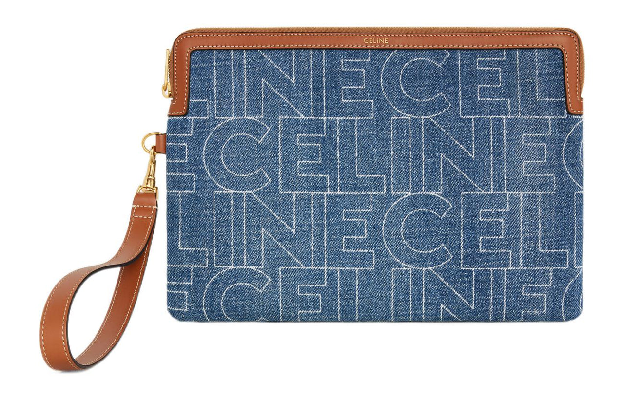 CELINE Denim With Calfskin Clutch Small Size Women's Blue