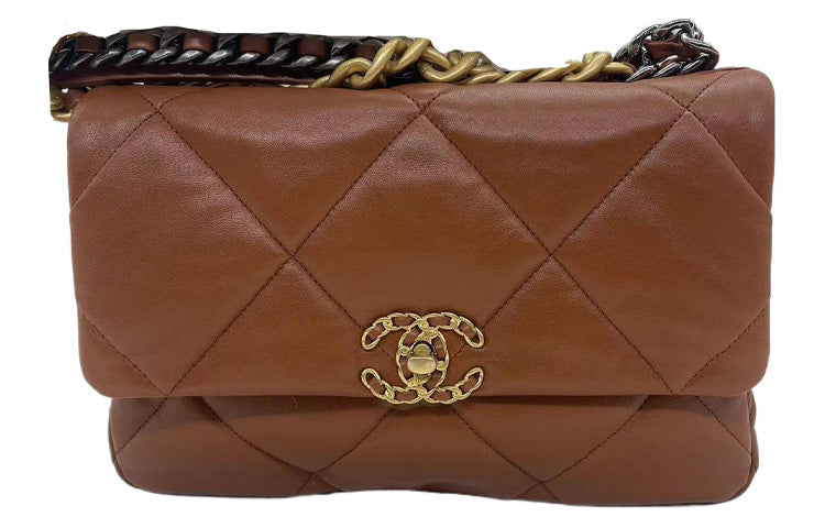 CHANEL 19Bag Lambskin Shoulder Bag Crossbody Bag Large Size Women's Brown