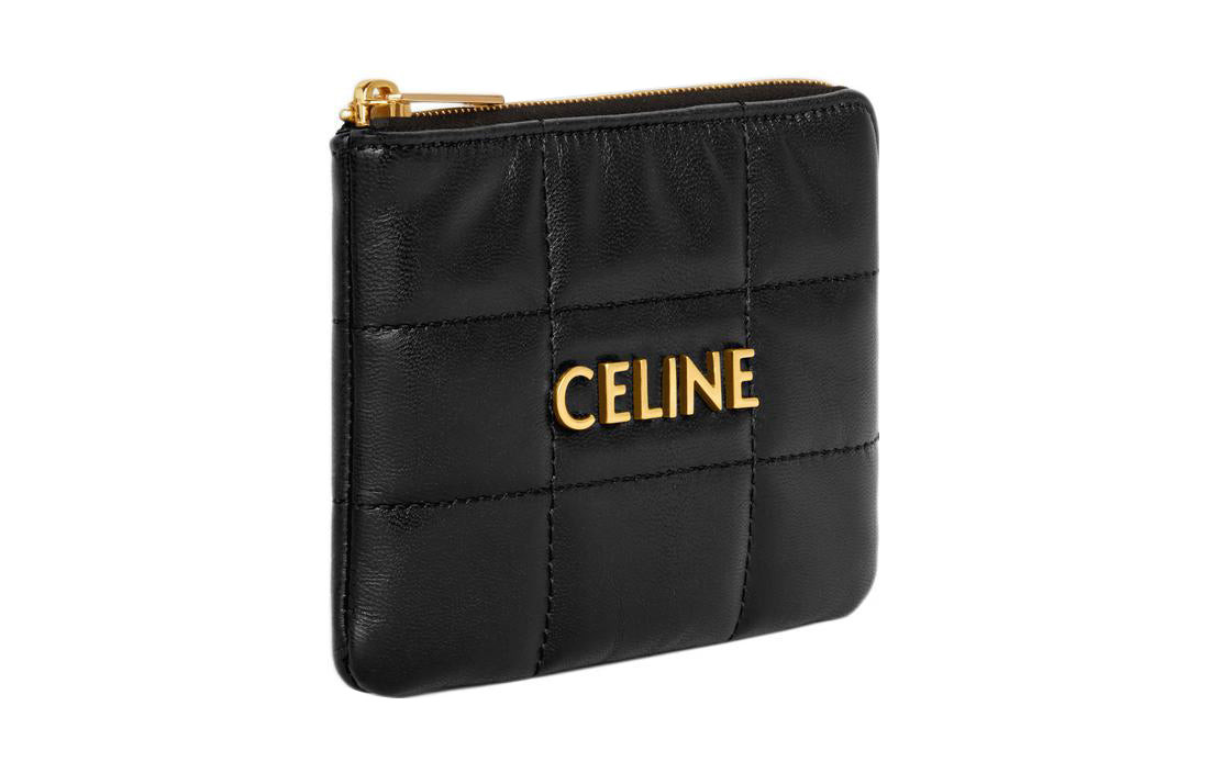 CELINE Goatskin Card Holder Wallet Women's Black