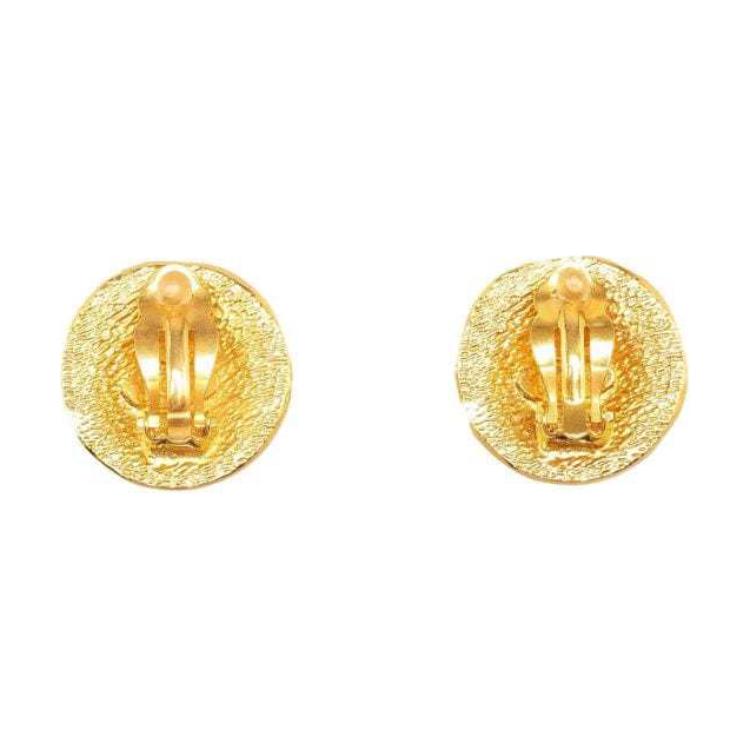 CHANEL 1970 1980 Plated 31 Rue Cambon Round Clip On Costume Earrings