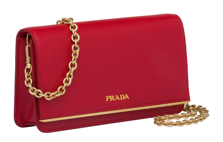 PRADA Cow Leather Clutch Mini Women's Red