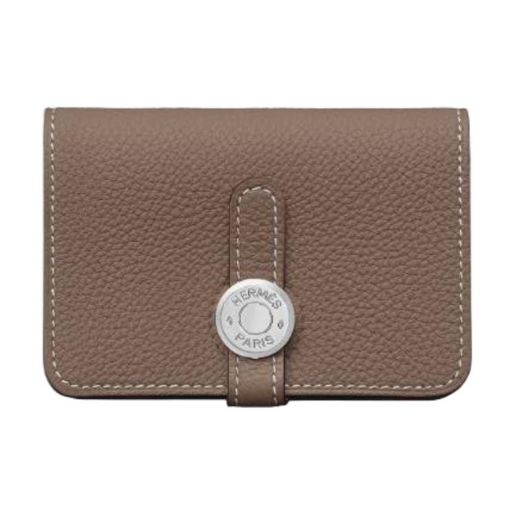HERMES Dogon Togo Calfskin Card Holder Women's 18 Etoupe Elephant Gray