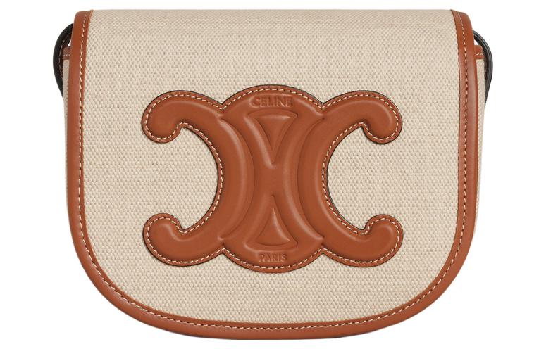 CELINE Cuir Triomphe Fabric With Calfskin Crossbody Bag Shoulder Bag Women's Natural/Tan