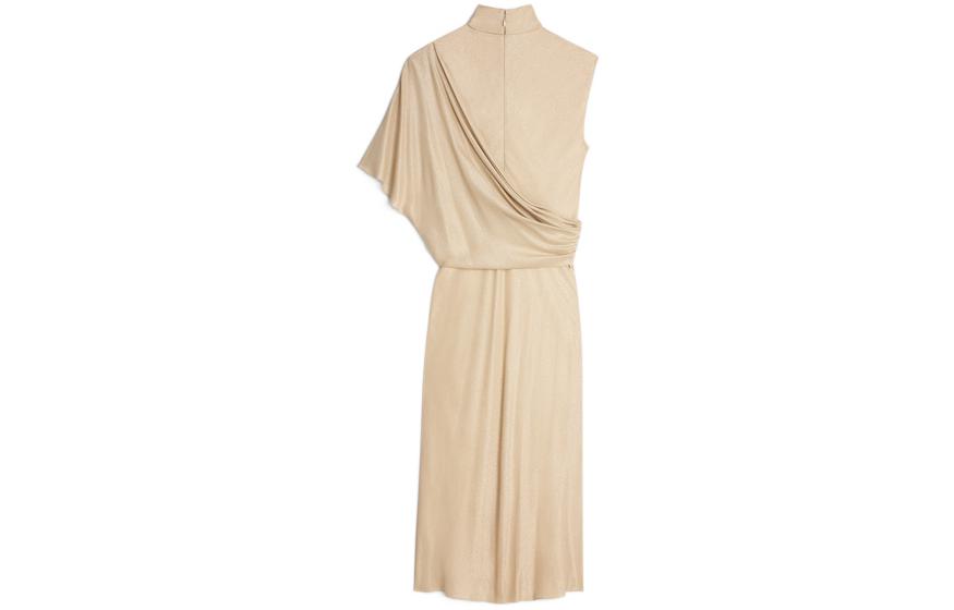 CELINE Draped Shiny Viscose Dress Champagne