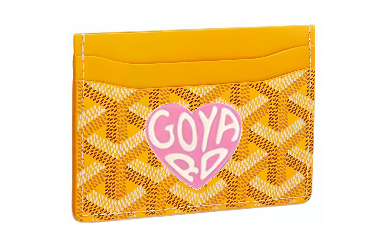 GOYARD Saint-Sulpice Canvas With Calfskin Card Clip Card Holder Unisex Yellow/Pink Small Heart