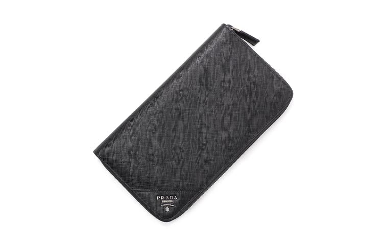PRADA Cow Leather Money Clip Clutch Wallet Large Size Men's Black