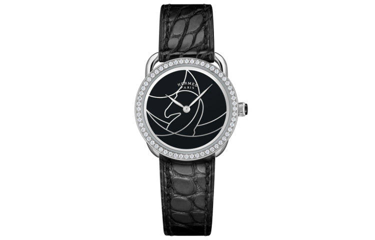 HERMES Arceau Cavales Collection Wrist Watch Quartz Movement Leather Watch Bands 28mm Black Dial Women's Watch