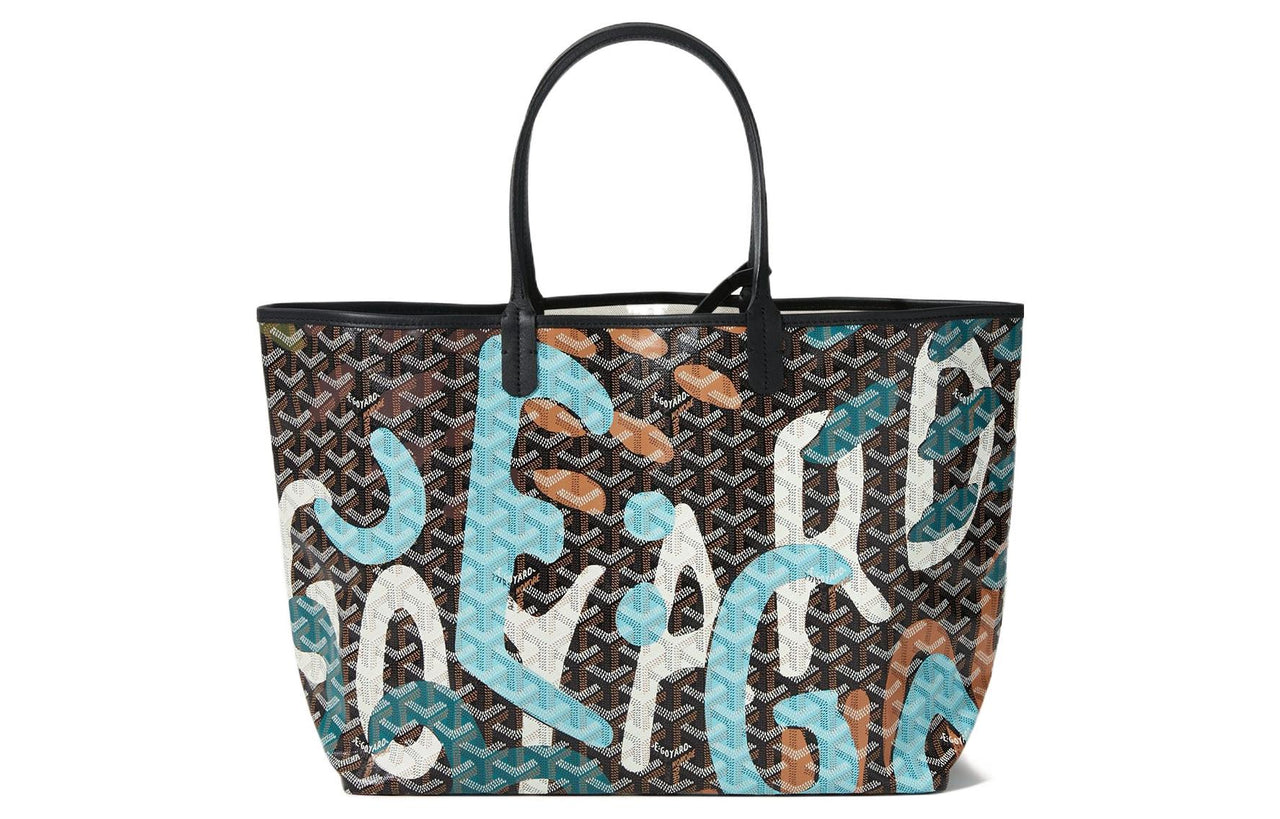 GOYARD Canvas With Leather Dog's Teeth Tote Bag Shopping Bag Shoulder Bags Handbags Small Size Unisex Black/Blue