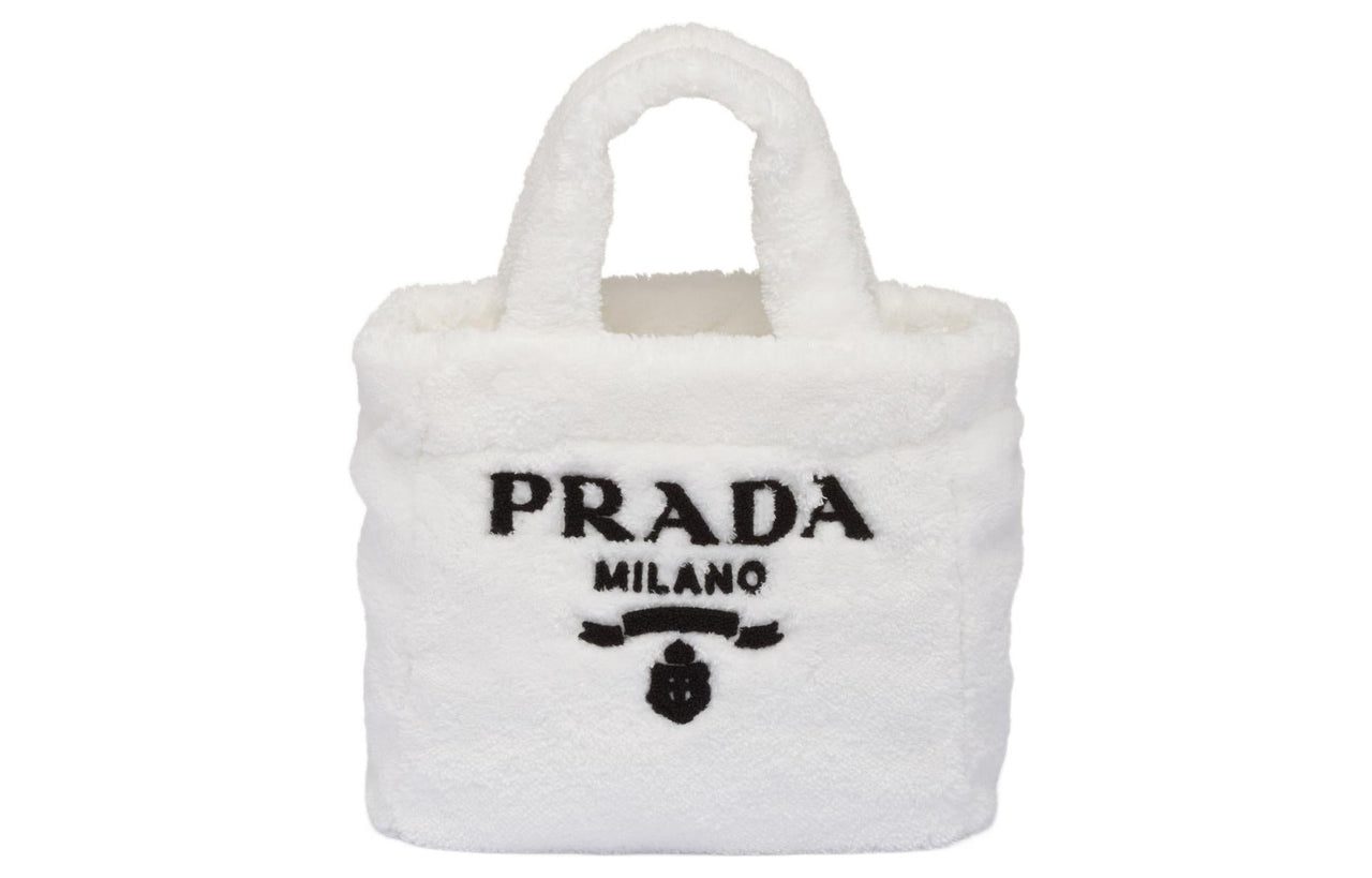 PRADA Embroidered Patchwork Fabric Tote Bag Shopping Bag Handbag Mini Women's Black/White