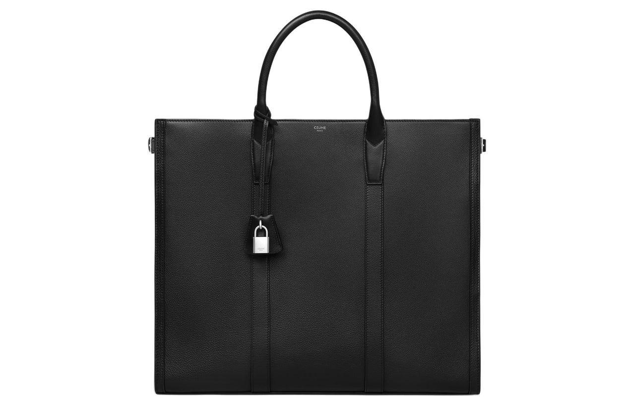 CELINE Cabas Calfskin Shoulder Bag, Crossbody Bag, Handbag Large Size Men's Black