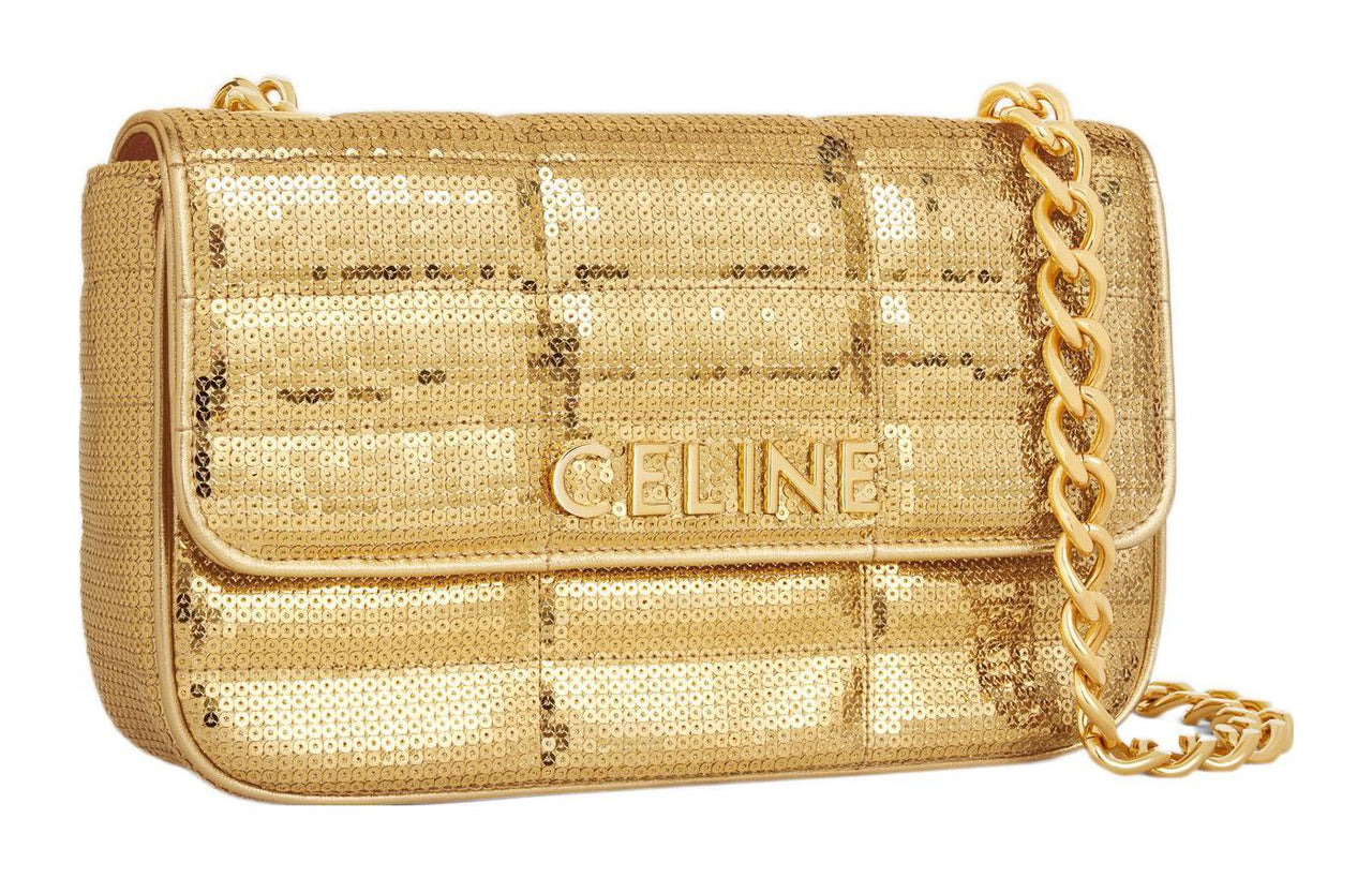 CELINE Calfskin Crossbody Bag, Shoulder Bag Women's Gold