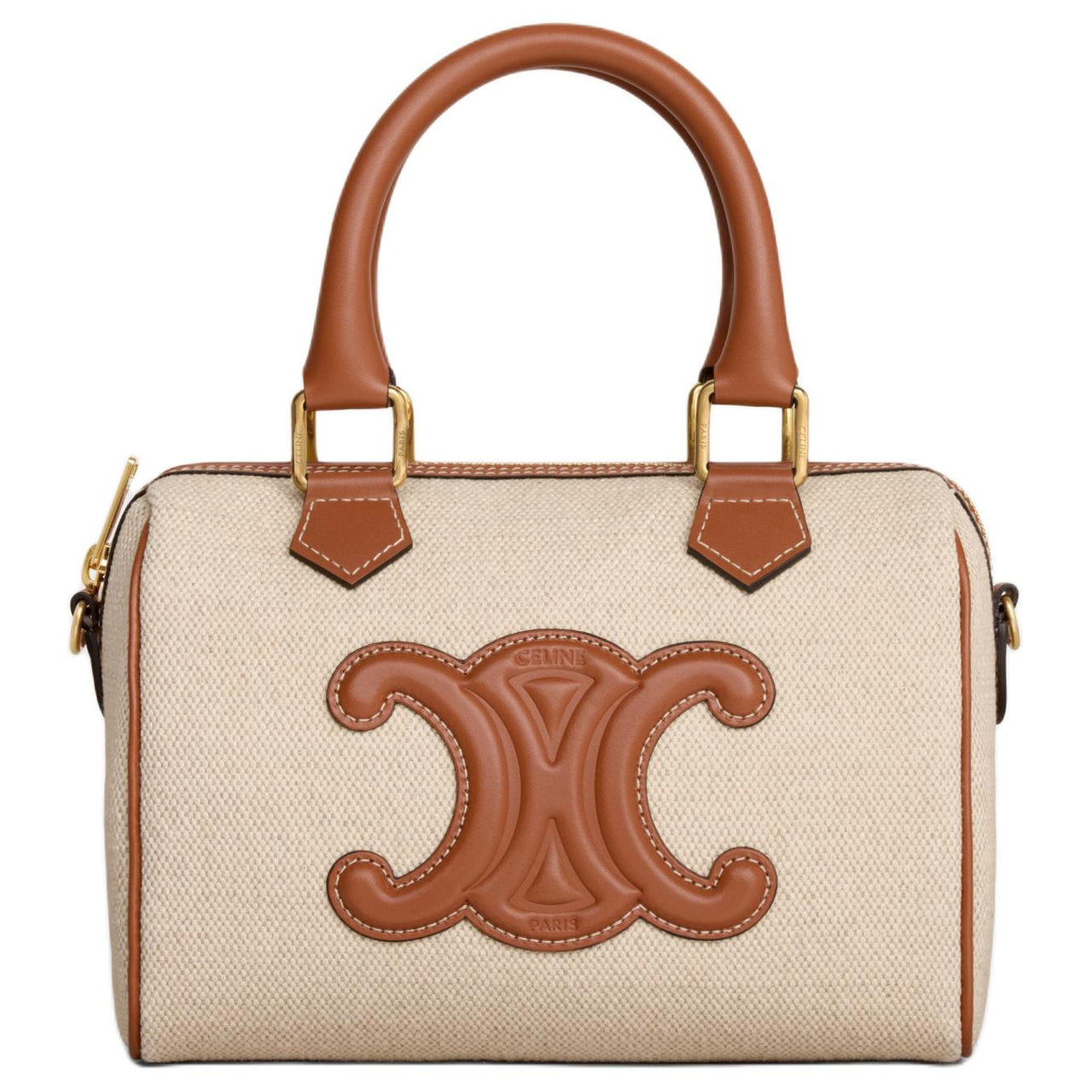 CELINE Fabric With Calfskin Handbag Women's Tan