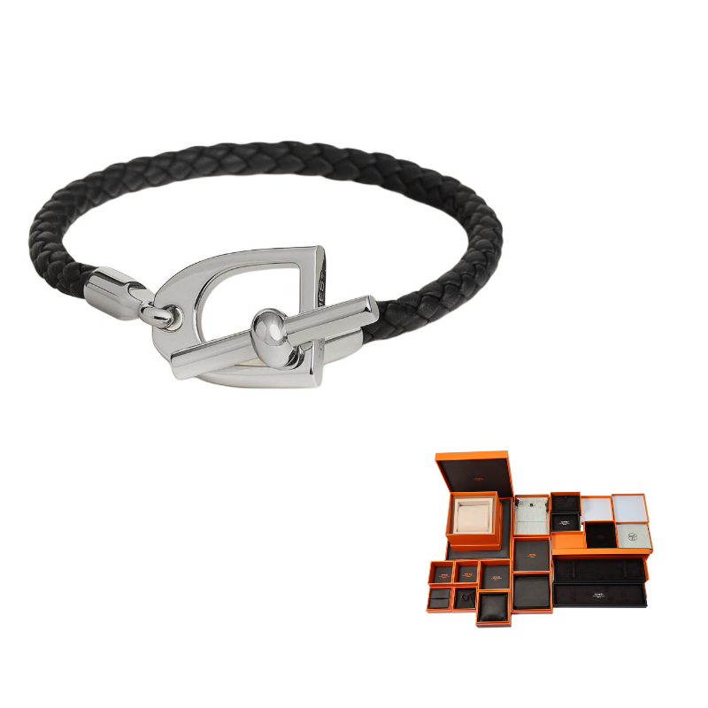 HERMES Calfskin Bracelets Unisex Black
