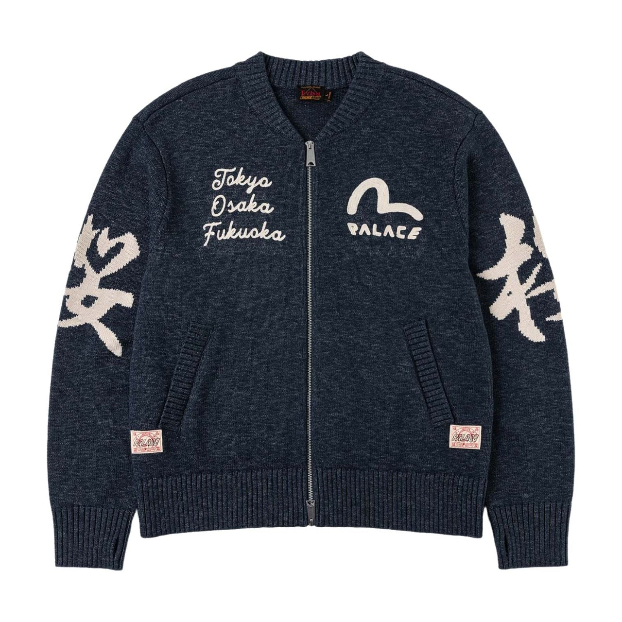 Palace x EVISU Zip Through Chunky Knit Bomber Jacket 'Indigo' P30KW049