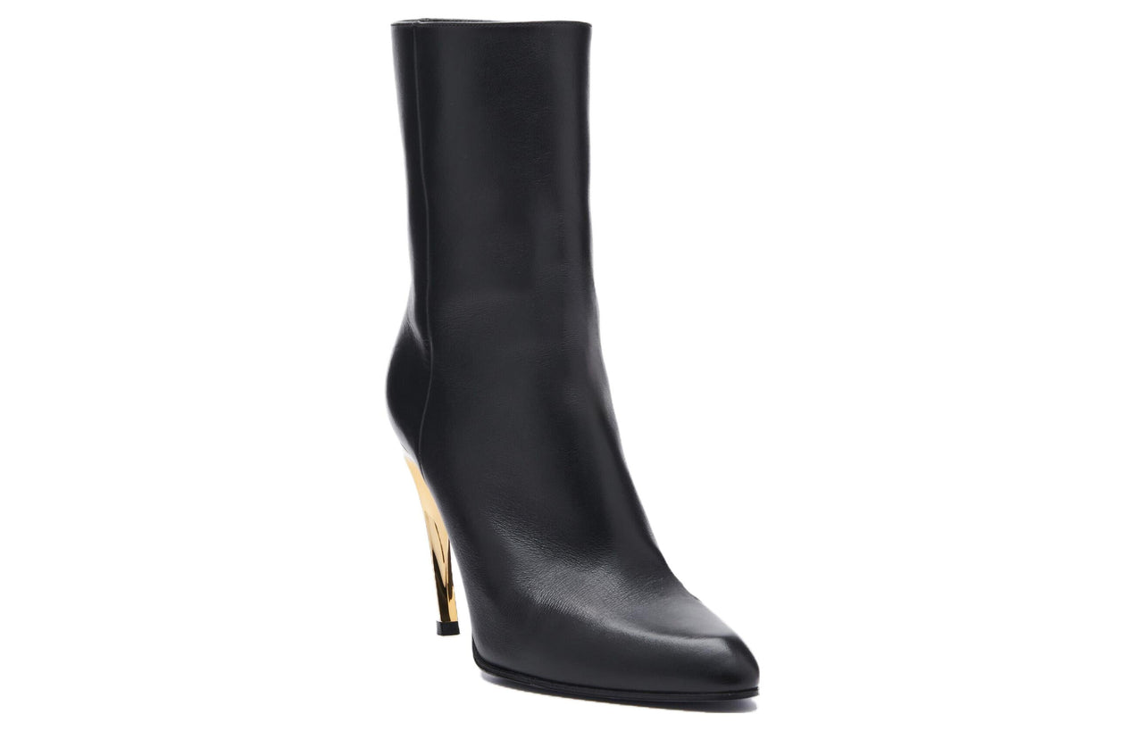 (WMNS) Alexander McQueen Armadillo Leather Ankle Boots 'Black Silver' 780676WIEG21399