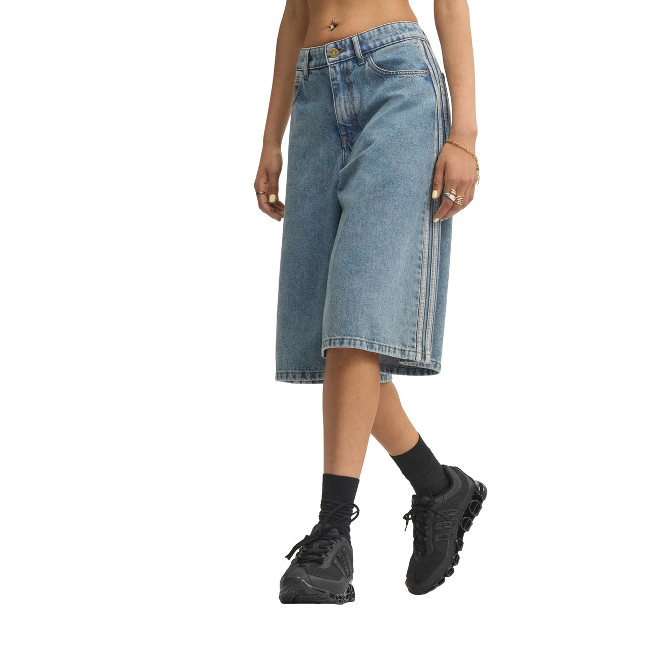 (WMNS) adidas Mid Rise Denim Jorts Asia Sizing 'Worn Blue Denim' KQ6478