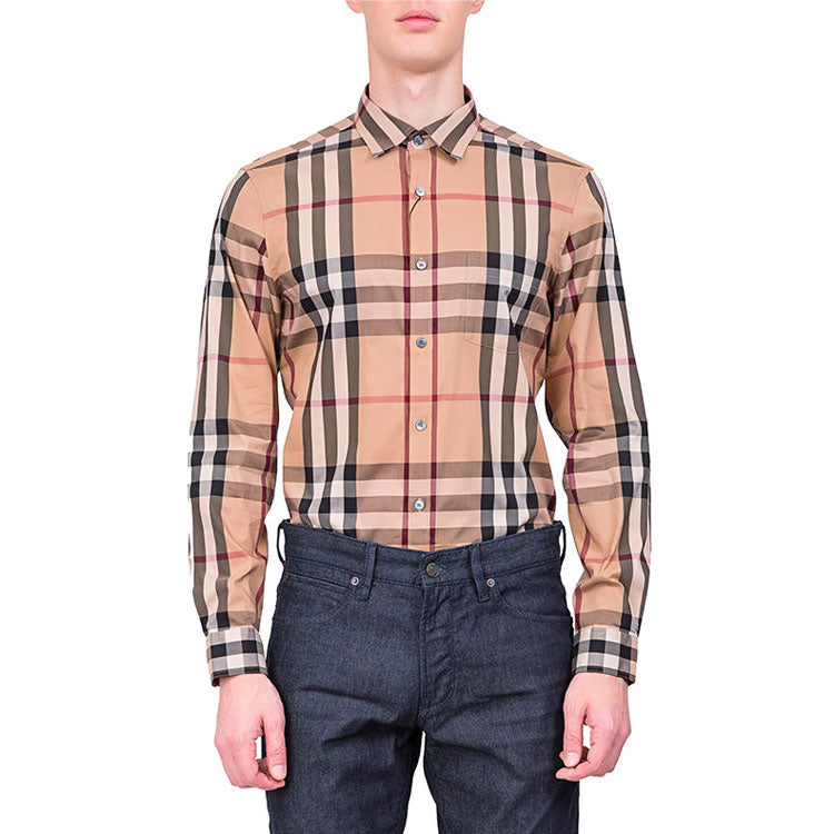 Men's Burberry SS21 Plaid Elastic Cotton Shirt 45575981
