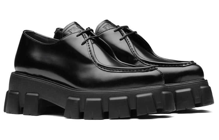(WMNS) PRADA Monolith Pattern Calf Pointy Derby Shoes 'Black' 1E719M_055_F0002_F_055