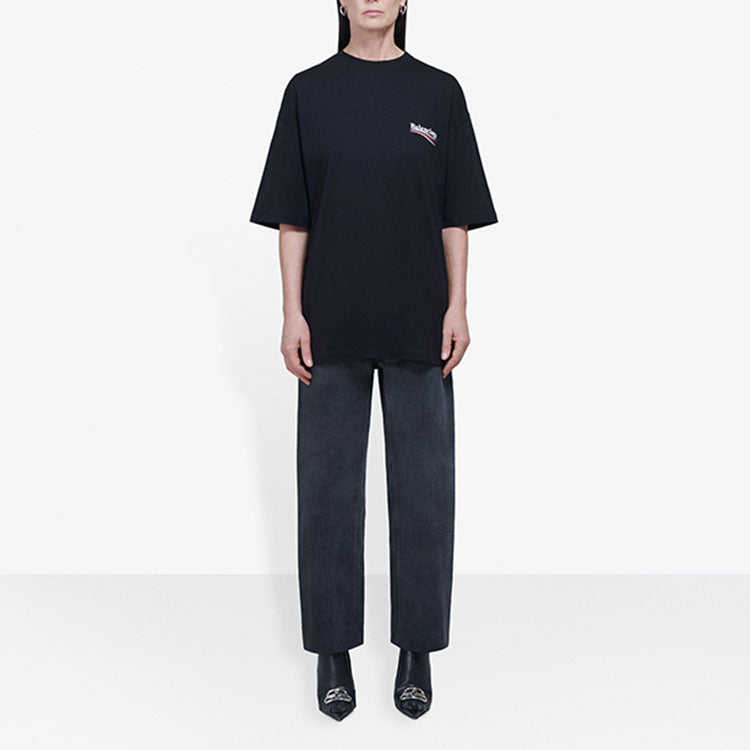 Balenciaga Logo Printing Loose Short Sleeve Black 641655TIV521070