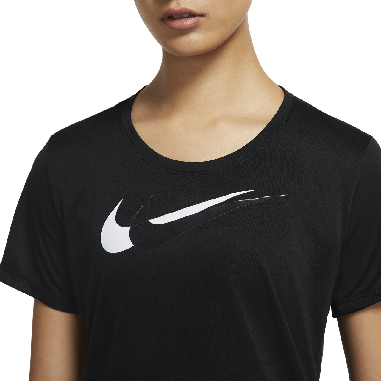 (WMNS) Nike Solid Color Chest Logo Printing Round Neck Short Sleeve Black T-Shirt DD6479-010